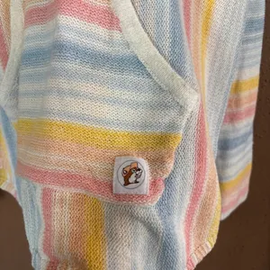 Buc-ees Pastel Striped Knit Baja Hoodie Sweater Womens Large Multicolor Logo thumbnail 2