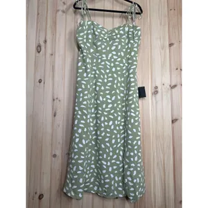 NWT Lulus Party in Paris Sage Green Print Tie-Strap Midi Dress Bohemian Size XL thumbnail 2
