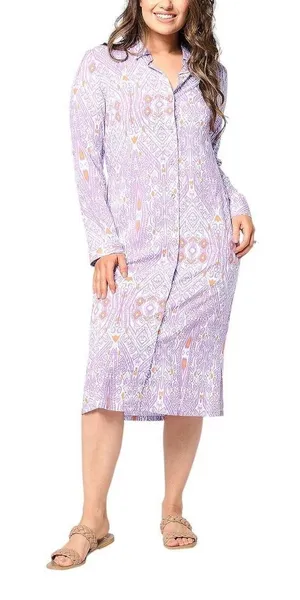 NEW Canyon Retreat‎ Women Messa Shirt Dress 1X Purple Ikat Paisley Purple Resort thumbnail 1
