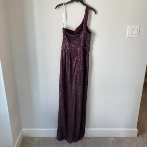 Lulu’s Glitter Girl Shiny Purple One Shoulder Jumpsuit Size M thumbnail 9