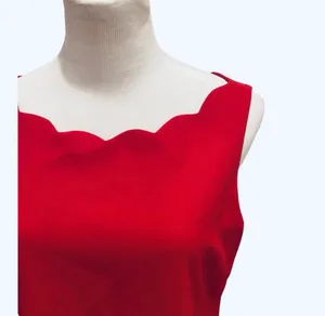 Vintage 90s Laundry Red Mini Scallop Sheath Shift Dress Scalloped 10 Party thumbnail 2