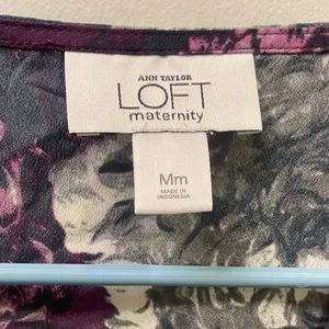 LOFT MATERNITY Purple and Black Floral V-Neck Tunic thumbnail 2