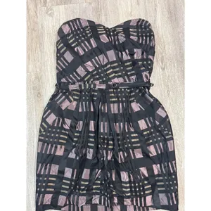 Alexia Admor Black Plaid Strapless‎ Sweetheart Neckline Belted Fit Flare Dress L thumbnail 3