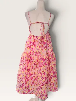 Collective The Label Pink Floral Midi Dress with Smocked Bodice thumbnail 2