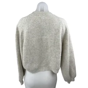Topshop Women's Beige Wool Rib Knit Crew Neck Long Sleeve Crop Sweater Top Sz S thumbnail 2