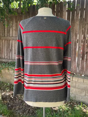 ST. JOHN square neck striped lightweight sweater luxury resort classic old money thumbnail 3