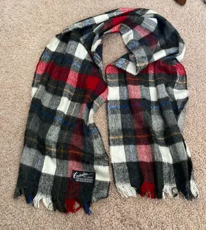 Cashmillion Red & Gray Plaid Cashmilon Acrylic Fringe Scarf Multiple thumbnail 2