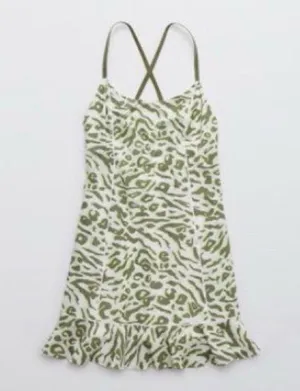 Offline by Aerie ruffle animal print athletic dress size XXL white green thumbnail 2