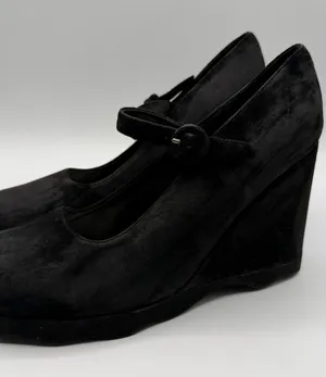 Vintage MIA Betty Y2K Mary Jane Platform Wedge Heels Black Leather 8.5 thumbnail 1