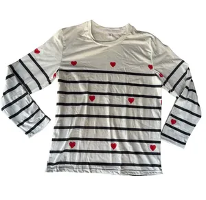 Women's Long Sleeve Stripes and Hearts Tee Size M #260229 thumbnail 1