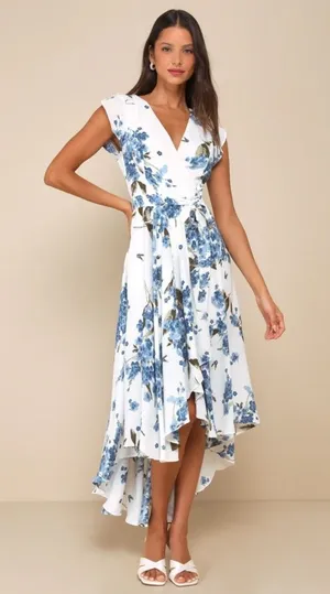 NWT Lulus French Countryside White Floral Print Hi-Low Dress Asymmetrical Sz XS thumbnail 1