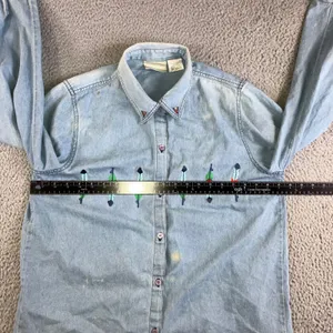 220 Hickory‎ Denim Button Up Shirt Women M Embroidered Feather Western Chore Vtg thumbnail 5