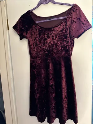 Vintage Y2K Forever 21 Velvet Short-Sleeve Fit & Flare Dress Deep Burgundy small thumbnail 1