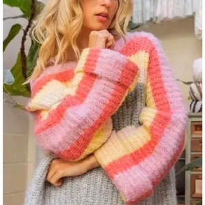 POL Rainbow Confetti Oversized Stripe Knit Sweater Size L Gray Multicolor thumbnail 1