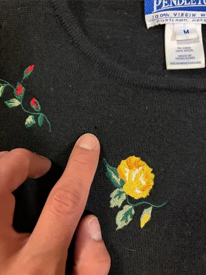 Pendleton Wool Black Sweater with Red and Yellow Rose Embroidery thumbnail 5