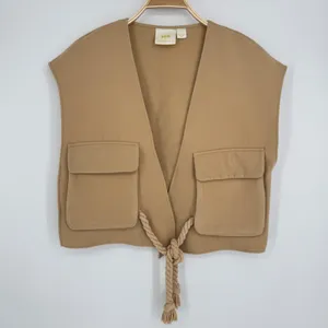 Maeve by Anthropologie Academy Utility Vest One Size Beige Rope Tie Cropped Boho thumbnail 4
