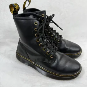Dr. Martens Zavala Black Leather Combat Boots Womens‎ Size 5 USL AW004 Round Toe thumbnail 1
