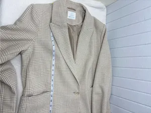 Primark Cream Plaid Long‎ Blazer Jacket Size 12 thumbnail 10