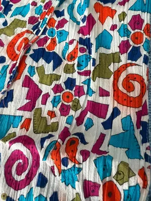 Vintage Abstract Print Rayon Scarf Made In Italy Crinkle Fabric Rolled Hem 82x10 thumbnail 2