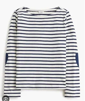 J Crew Top Womens Small‎ Blue Striped Boatneck Top Heart Elbow Patches Nautical thumbnail 1