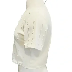 Snidel Cropped Top Pearl Appliqué Beige Size M thumbnail 5