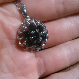 Green Crystal Floral Platinum over Brass Pendant Stainless Steel Necklace thumbnail 14
