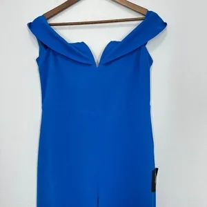 Lulus Size‎ XL Cobalt Blue Off the Shoulder Plunge Wide Leg Jumpsuit NWT Wedding thumbnail 12