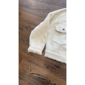 SHACI BLUE Ivory Fuzzy Trucker Sweater Jacket Oversized Distressed S Small 2655 thumbnail 6