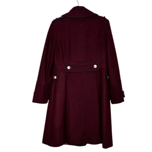 GUESS Walder Large Burgundy Wool Blend Peacoat Trench Coat Gold Buttons thumbnail 2