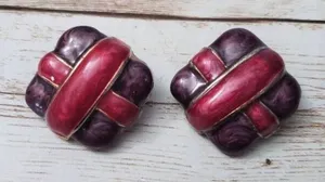 Vintage Clip On Earrings - Dark Purple & Dark Pink - 1" thumbnail 1