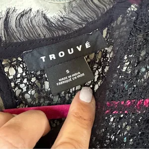 Trouvé black lace sleeveless top with eyelash edges Sz S EUC thumbnail 3