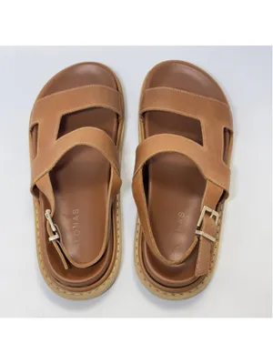 ALOHAS Lorelei Cut Out Leather Footbed Flat Sandal Tan Size 8.5 thumbnail 3