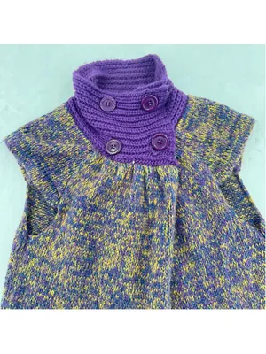 Vintage Sleeveless Wool Blend Sweater Cardigan Purple Funnel Neck Hand Knit Sz L thumbnail 3