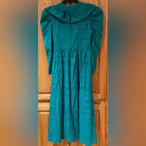 ZARA Broderie‎ Anglaise Cutwork Embroidered Eyelet Ruffle Midi Dress Green Sz XS thumbnail 15