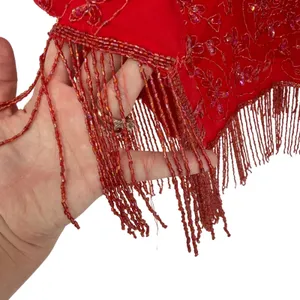 Vintage Red 100% Silk Beaded‎ Sequin Fringe Flapper Cocktail Dress thumbnail 4