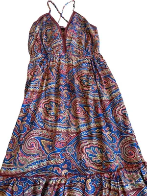 Paani Paisley Print Maxi Dress Halter Tiered Boho Sundress Tie Small Women's NWT thumbnail 3