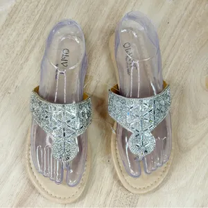 Olivia Miller‎ Metallic Rhinestone Thong Flip Flop Sandals Silver Tan Size 6 thumbnail 4