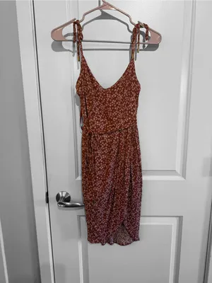 Hello Molly Rust Floral Tie-Shoulder Wrap Mini Dress thumbnail 2