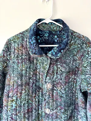 Blue Floral Quilted Reversible Button Front Jacket Vintage Inspired Grandmacore thumbnail 10