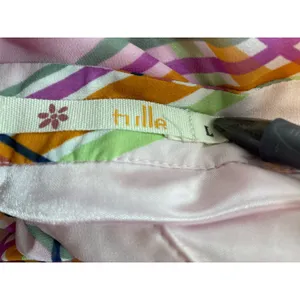 VTG Tulle Dress Small Powder Pink Chiffon Plaid Tie Neck Preppy Academia thumbnail 5