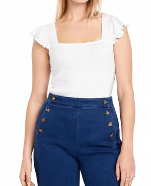 Cotton Square-Neck Flutter-Sleeve Smocked Top Old Navy NWT White XL thumbnail 1
