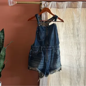 Free People Sunkissed Denim Short Overalls Zip‎ Front Jean Shortalls NEW Size 25 thumbnail 3