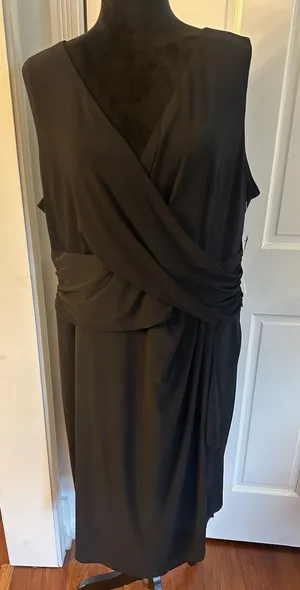 Chaps Black Dress Draped V-Neck Jersey Knit Stretch Sleeveless Plus Size 18W NEW thumbnail 1