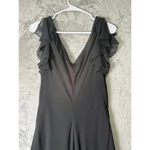 Vintage y2k Black Chiffon‎ Handkerchief Hem Dress Floral Beaded Embroidered Med thumbnail 5