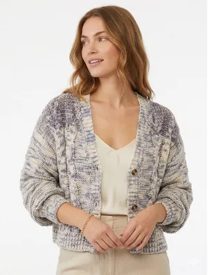 Forever 21 Blue Purple Space Dye Cable Knit‎ Cropped Cardigan Sweater Small thumbnail 1
