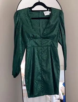 Hello Molly Green Sheath Dress with Puff Sleeves thumbnail 1