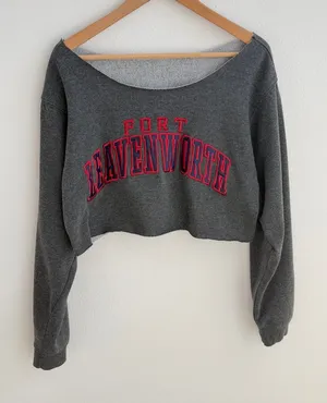 Fort Leavenworth Off the Shoulder Cropped Sweatshirt thumbnail 1