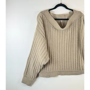 Free People Womens Sweater Gray Cabin Fever Pullover Ribbed Fleece Dolman Large thumbnail 5