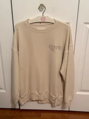 Aerie The Chill Crew Graphic Love Sweatshirt in Cream thumbnail 2