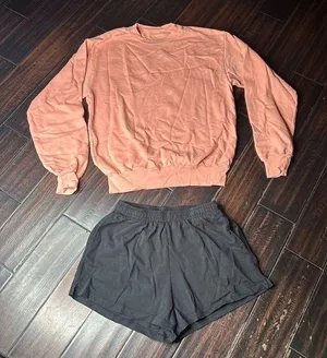 Elastic waist shorts and sweater set Los Angeles Apparel athletic basic beach thumbnail 1